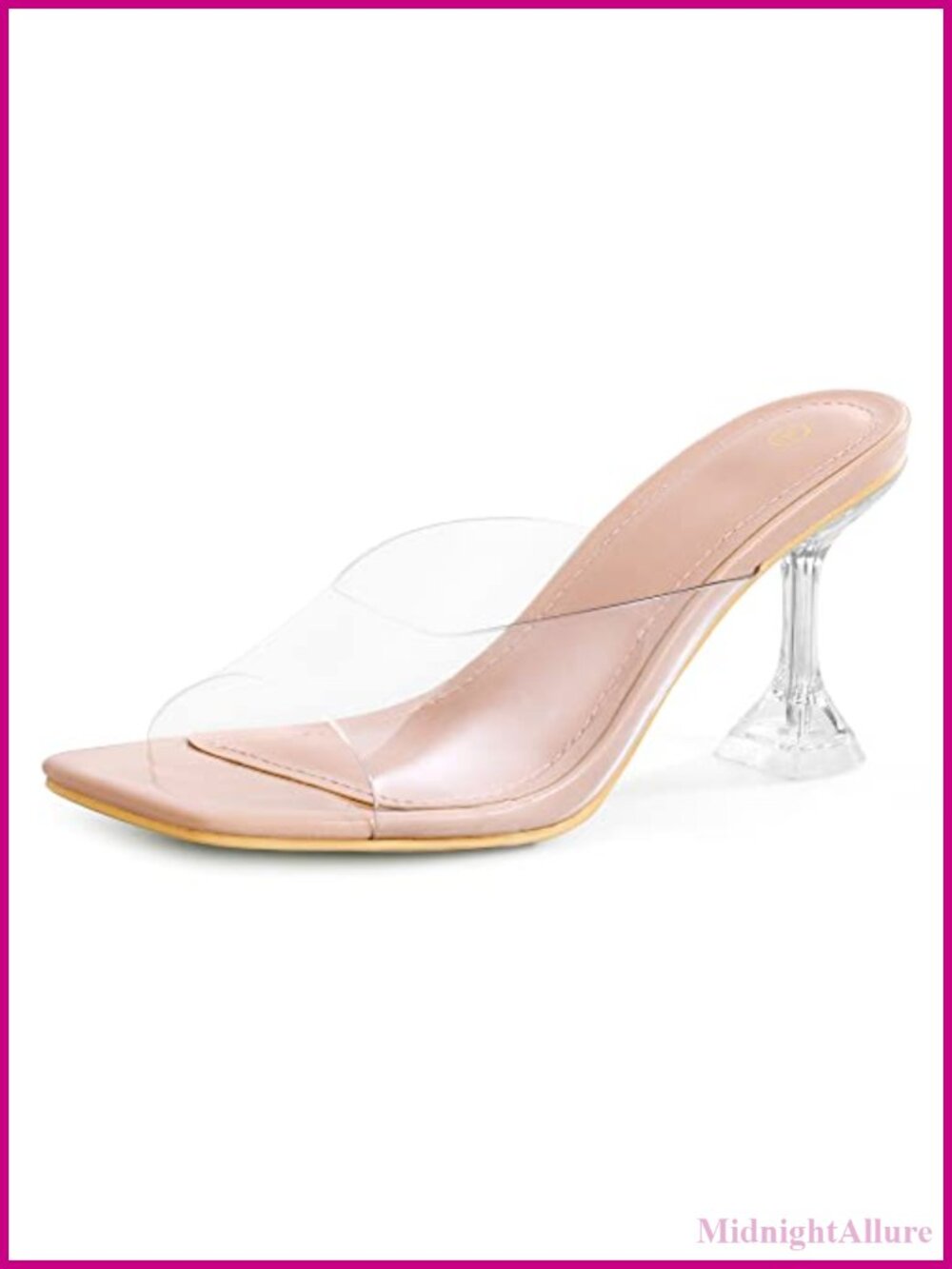 Women's Clear Heeled Sandals Square Toe Transparent Slip On Shoes